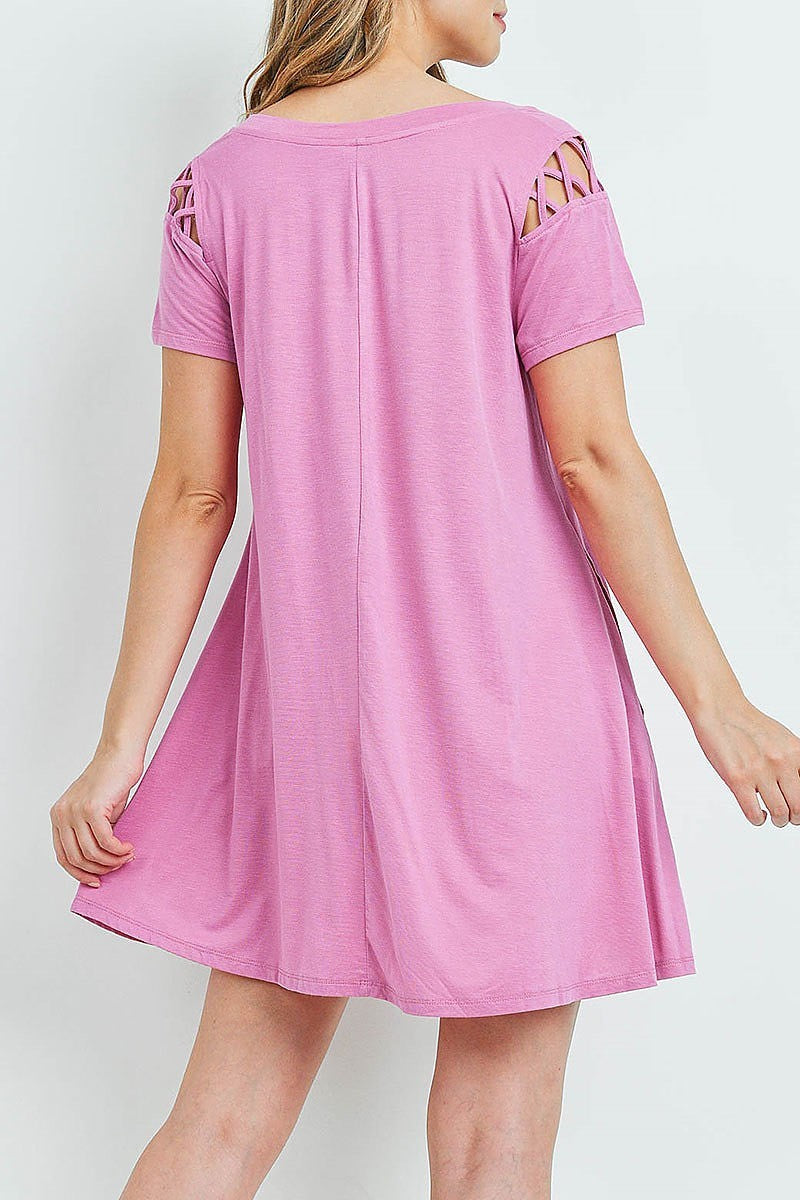 Crisscross detail cutout shoulder pocket dress (DED6164-2)