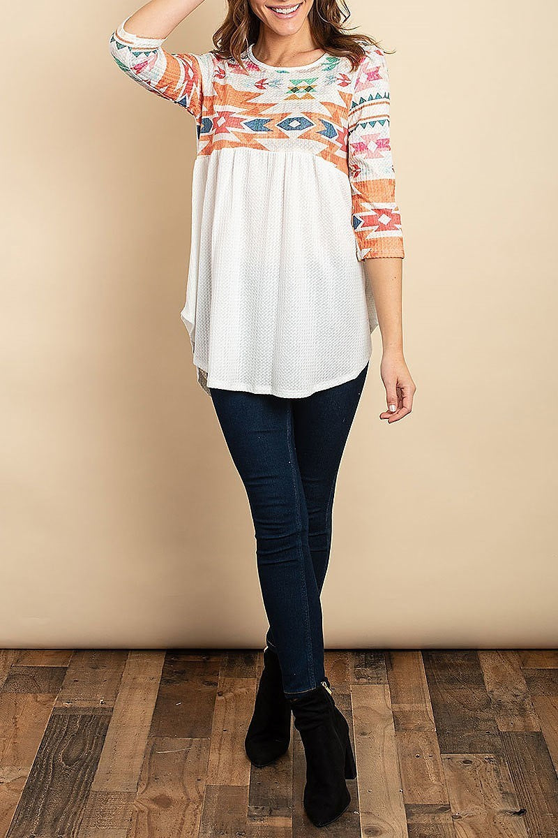 Aztec print color block top (ED8016)