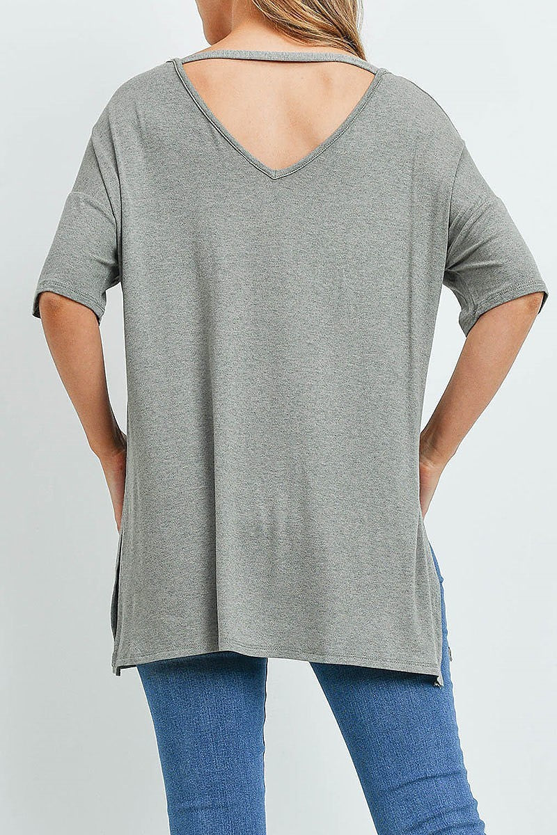 Low back v neck loose fit top (ED9929)