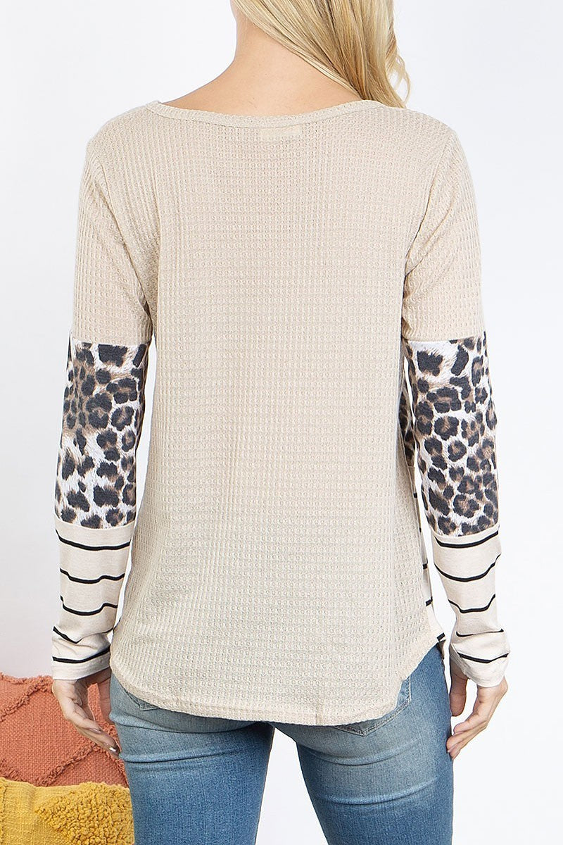 Leopard stripes waffle top (EF4799)