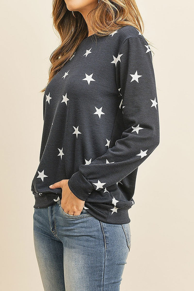 Star print long sleeve pull over top (ED8515)