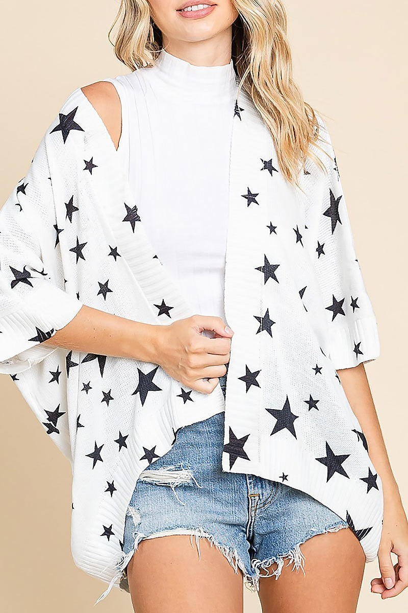 Star print lightweight open front knit cardigan (EDH1619)