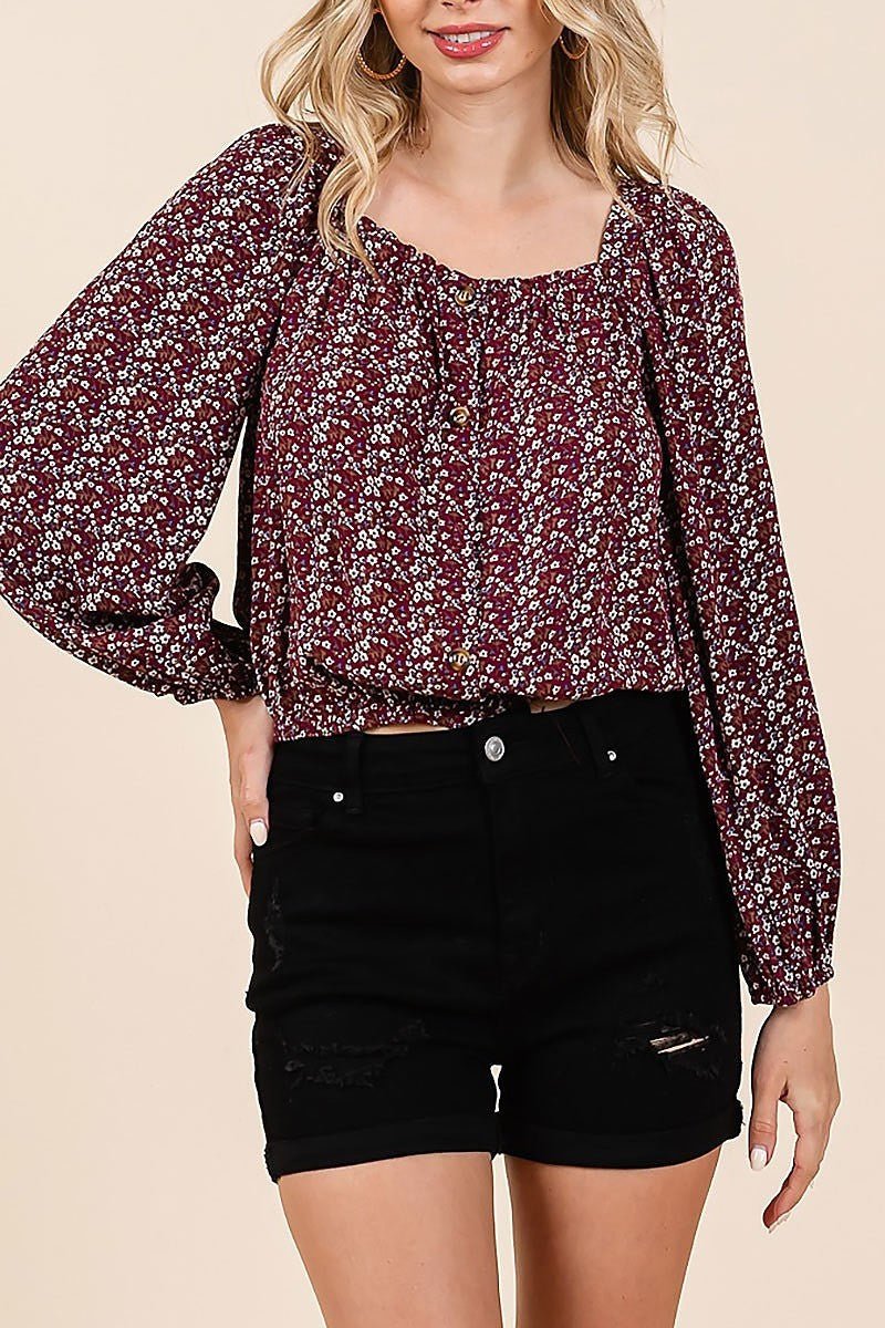 Puff sleeve button front top (EDH2274)