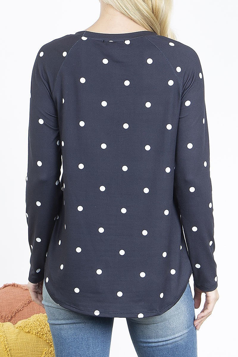 Long sleeve round neck polka dot top (EF4896)