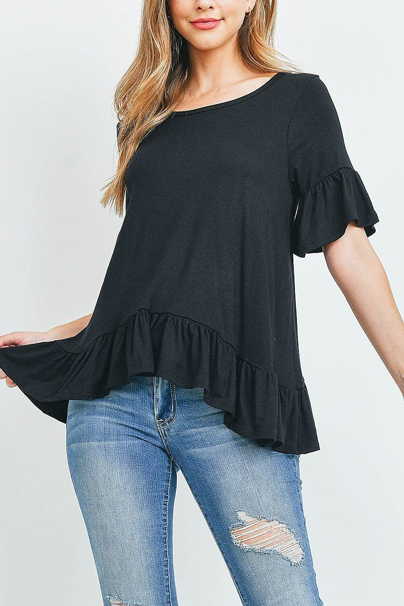 Ruffle detail hi lo hem loose fit top (ED9805)