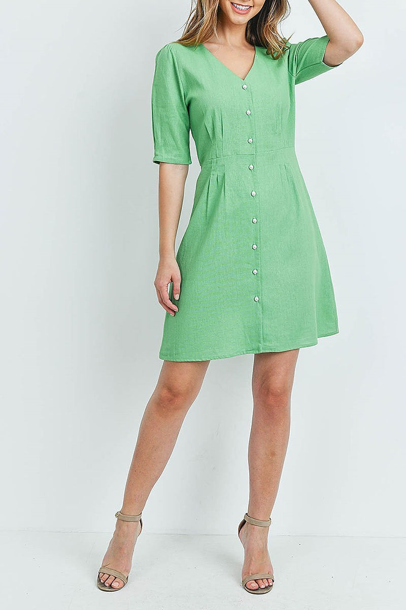 V neck button front dress (DED5861)