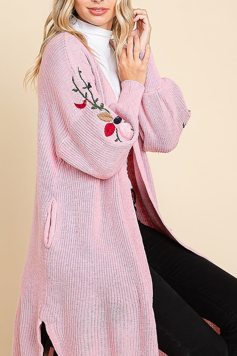 Floral embroidered quarter sleeve cardigan (EDH1627)