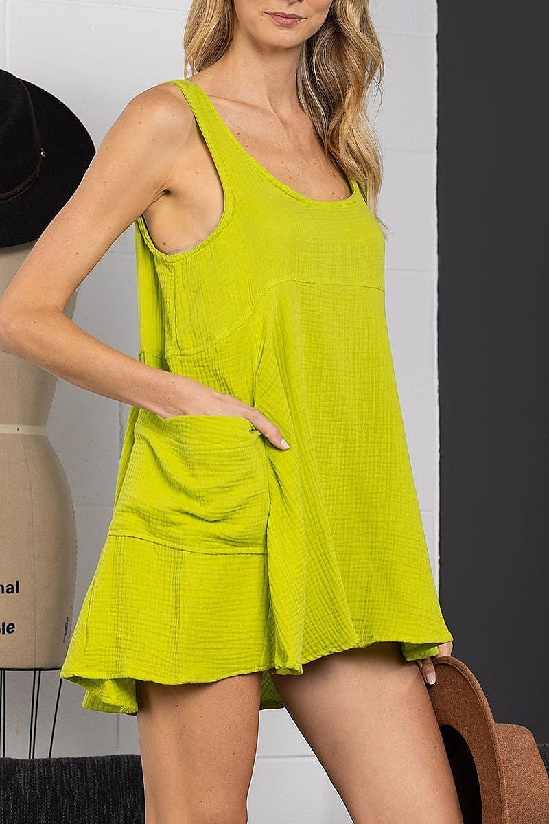 Sleeveless side pocket cami mini dress (EDSW3915)