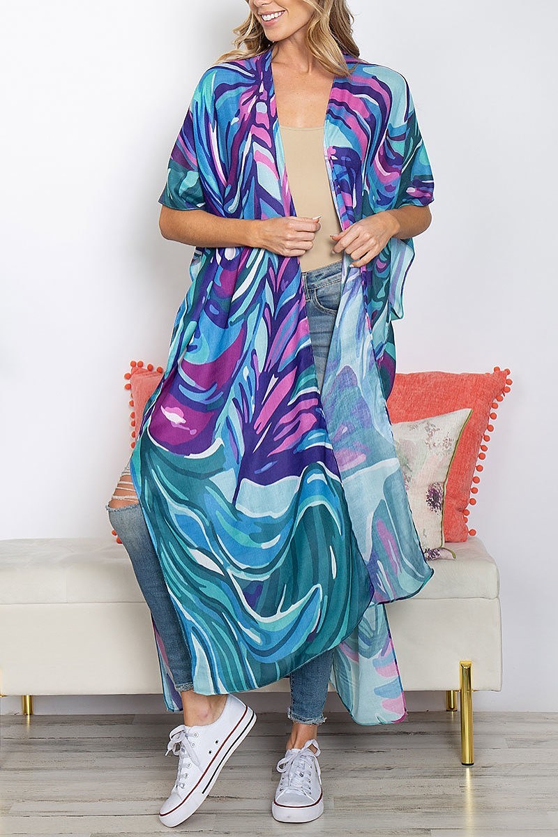 Abstract print summer long kimono (EF5324)