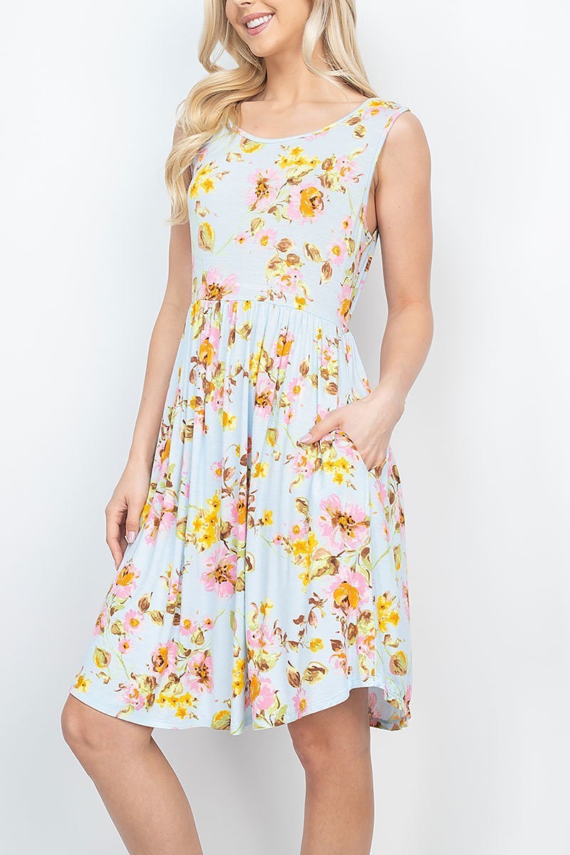 Sleeveless floral round hem dress (DED6537)