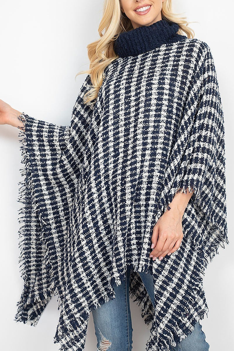 Knit striped plaid shawl poncho (DGS5284)