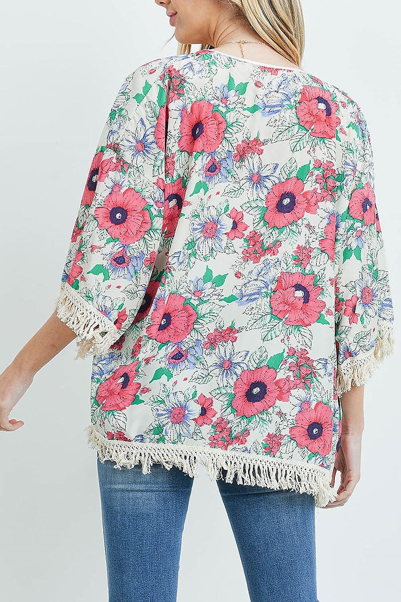 Open front hip length floral kimono (ED8855)