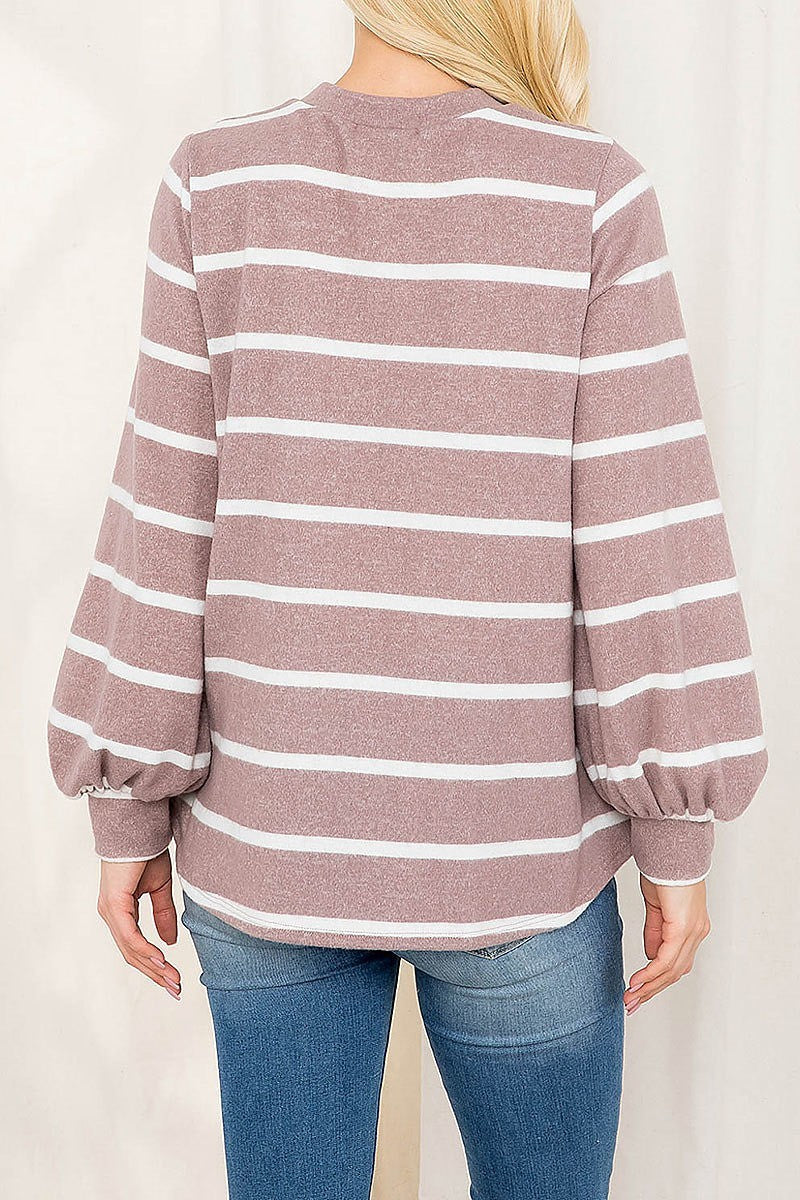 Striped long sleeved round neck swing top (EF2990)