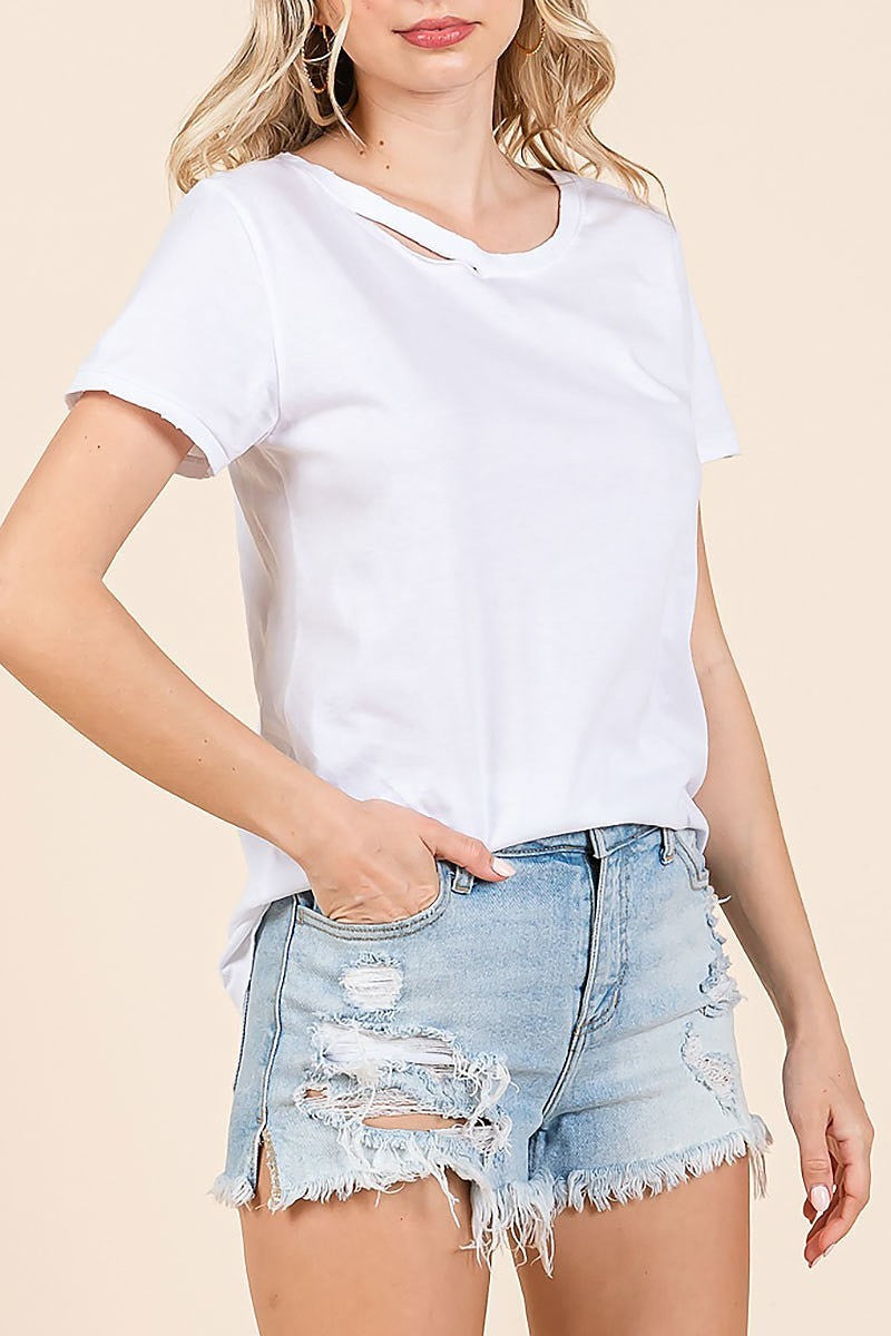 Vintage cut out solid short sleeve t-shirt (EDH2178)