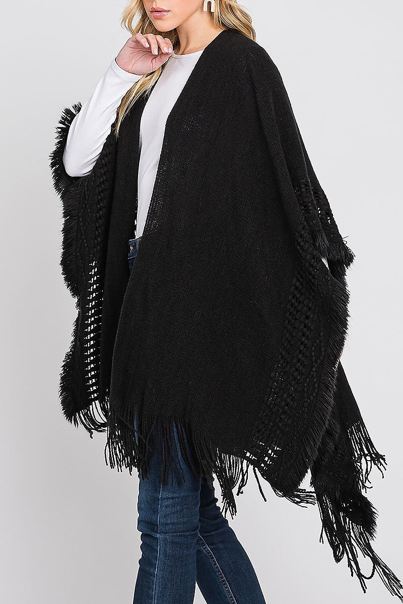 Knit ruana with fringe (DGS6113)