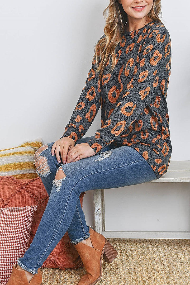 Burn out leopard long sleeve top (EF2632)