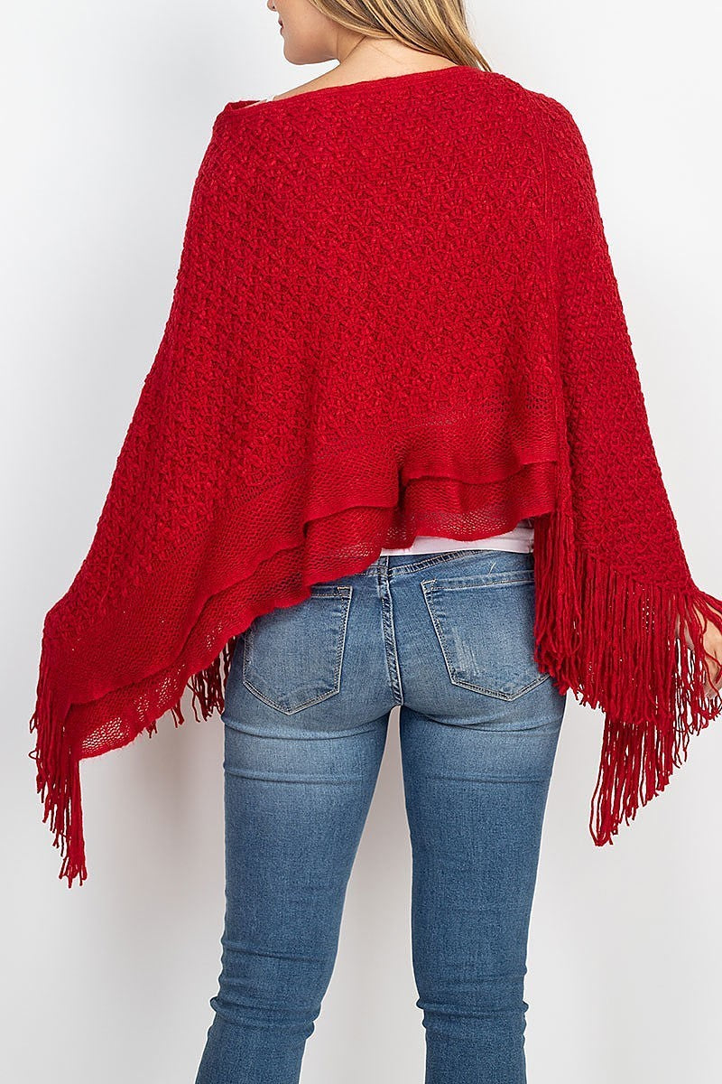 Pattern knitted fringe poncho (DGS5328)