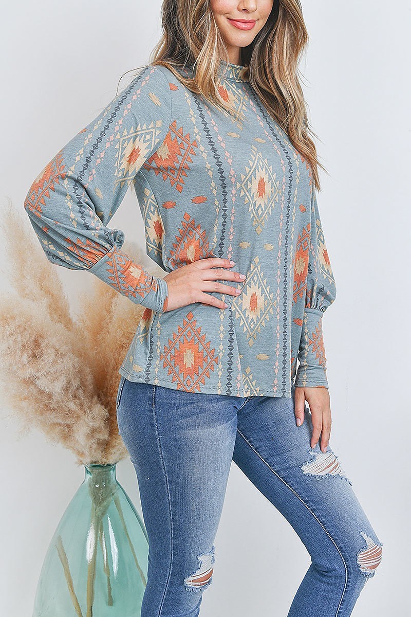 Dolman sleeve high neck printed top (EF2666)