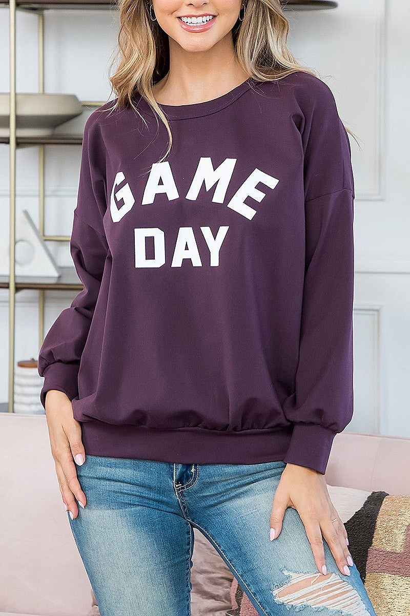 Game day printed round neck pullover top (EF5052)