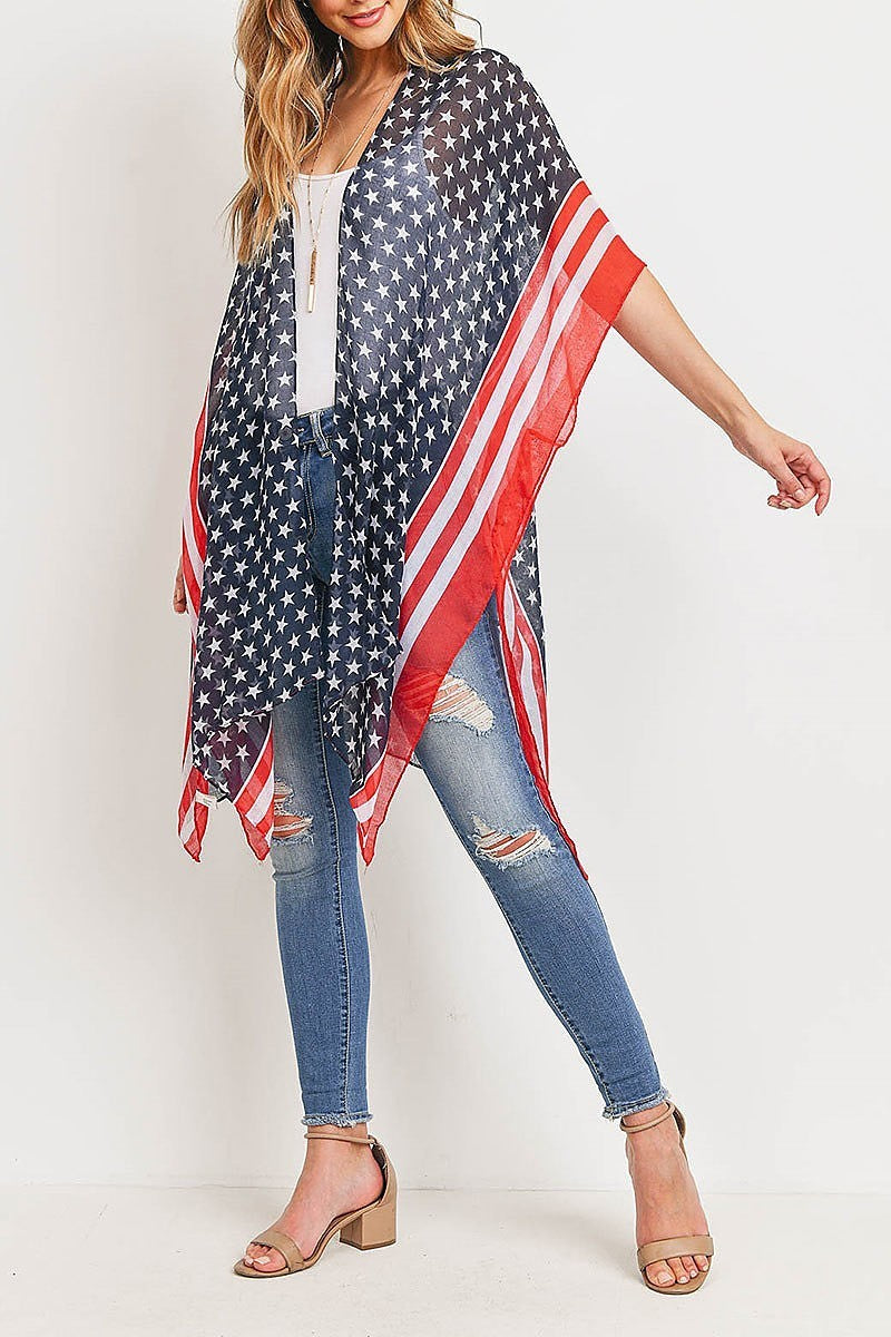 Stripe trim american flag kimono (ED9306)