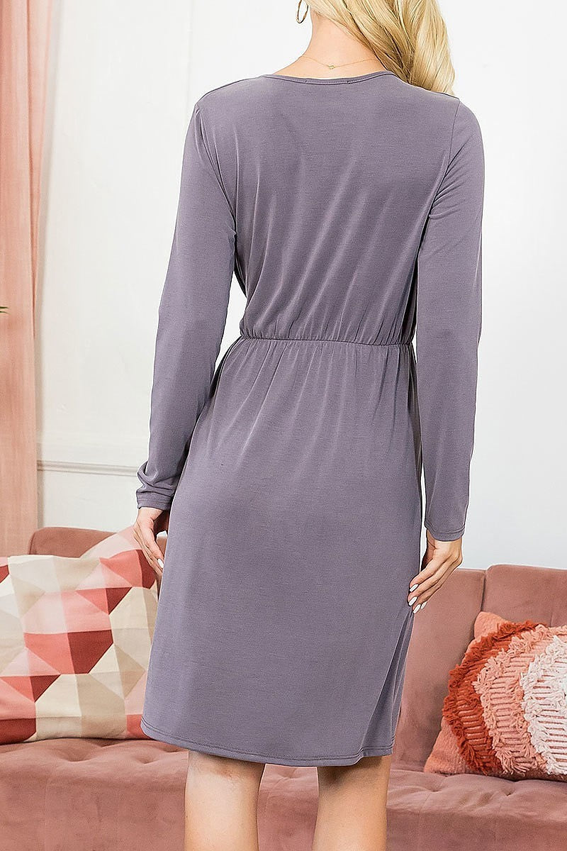 Surplice neckline long sleeve dress (DED7851)