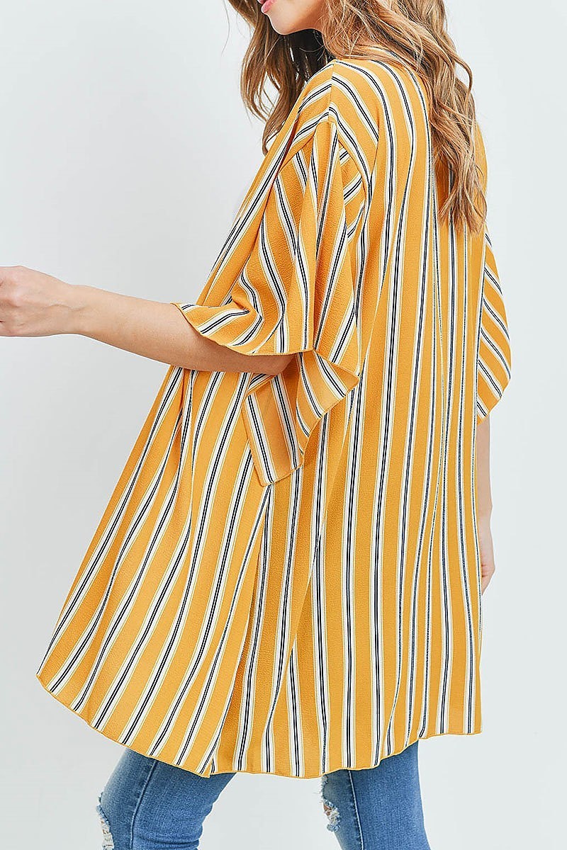 Short sleeve open front vertical stripe kimono (ED8870-2)