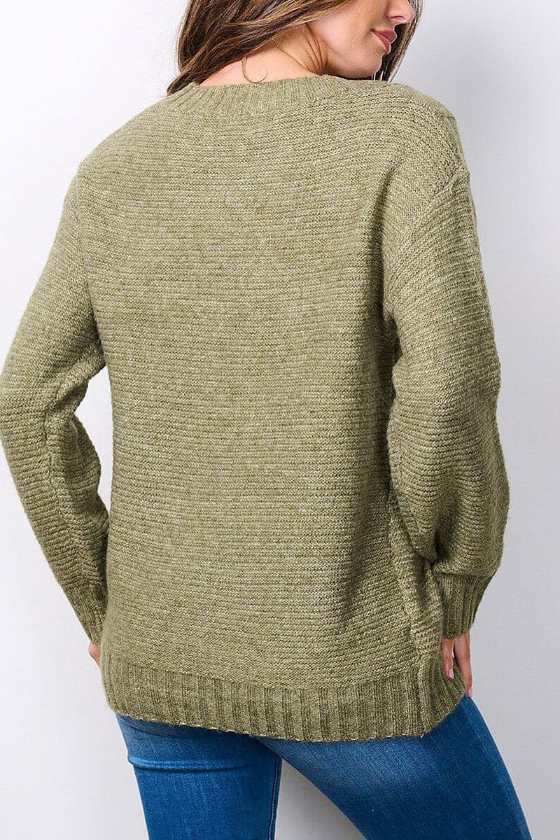 Long sleeve v-neck knitted sweater (EFWT7492)