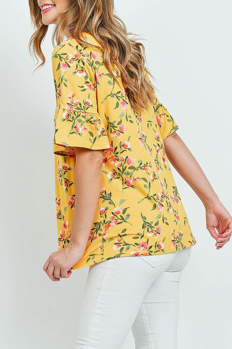 Bell sleeves round neck floral top (ED9699)