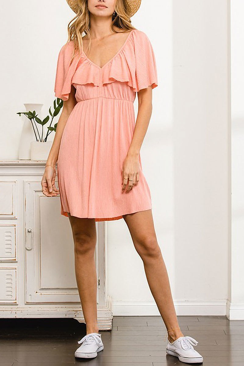 V neck ruffle detail dress (DED8200)