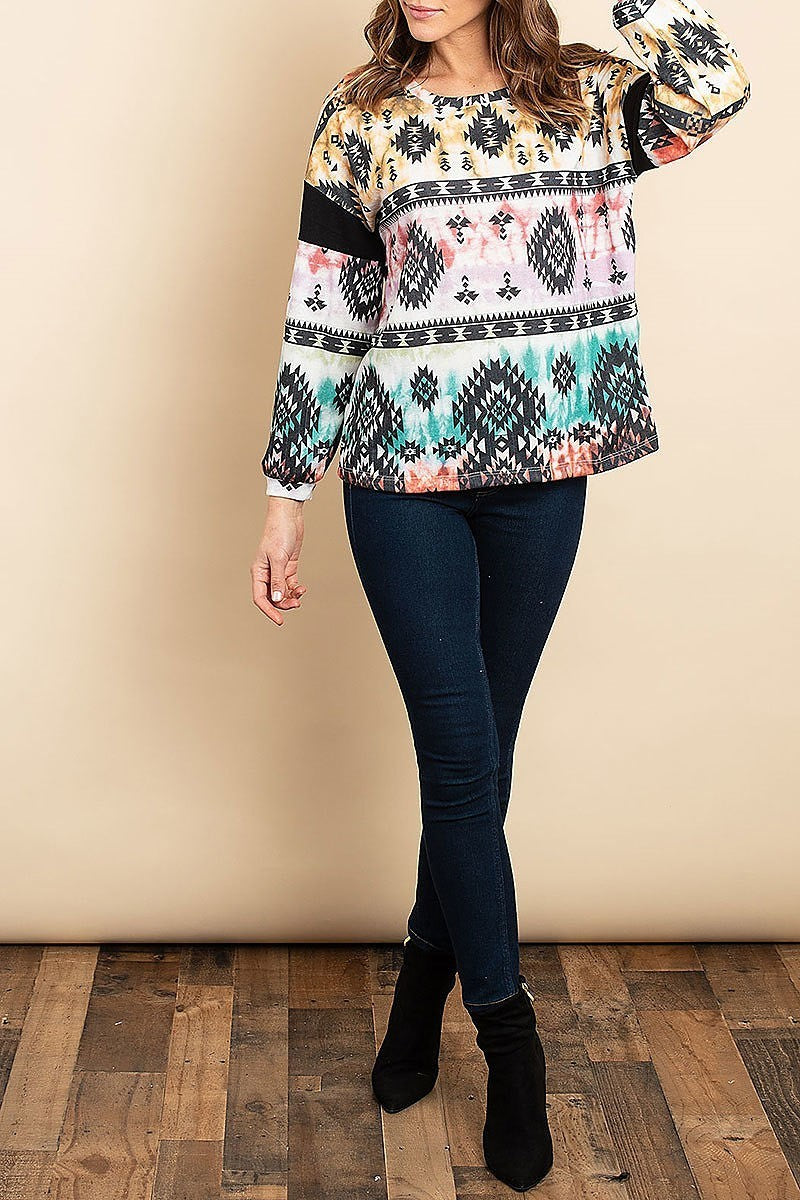 Color block aztec tribal print top (ED8018)