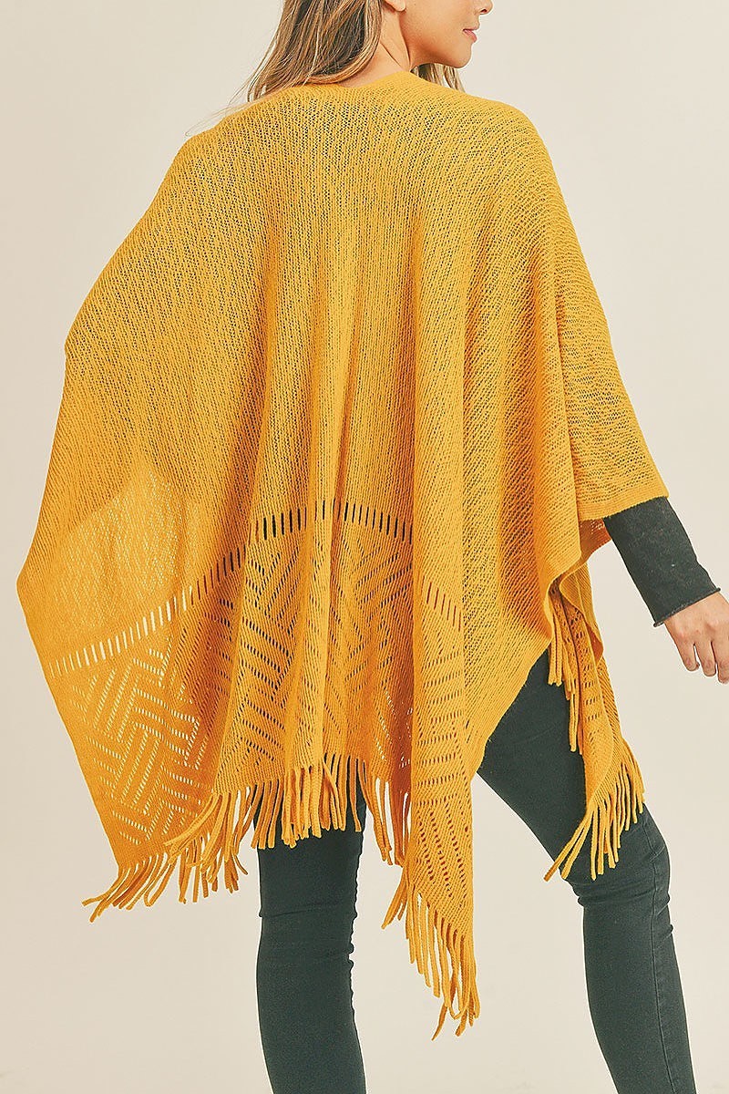 Herringbone knit fringe ruana kimono fringe (DGS5738)