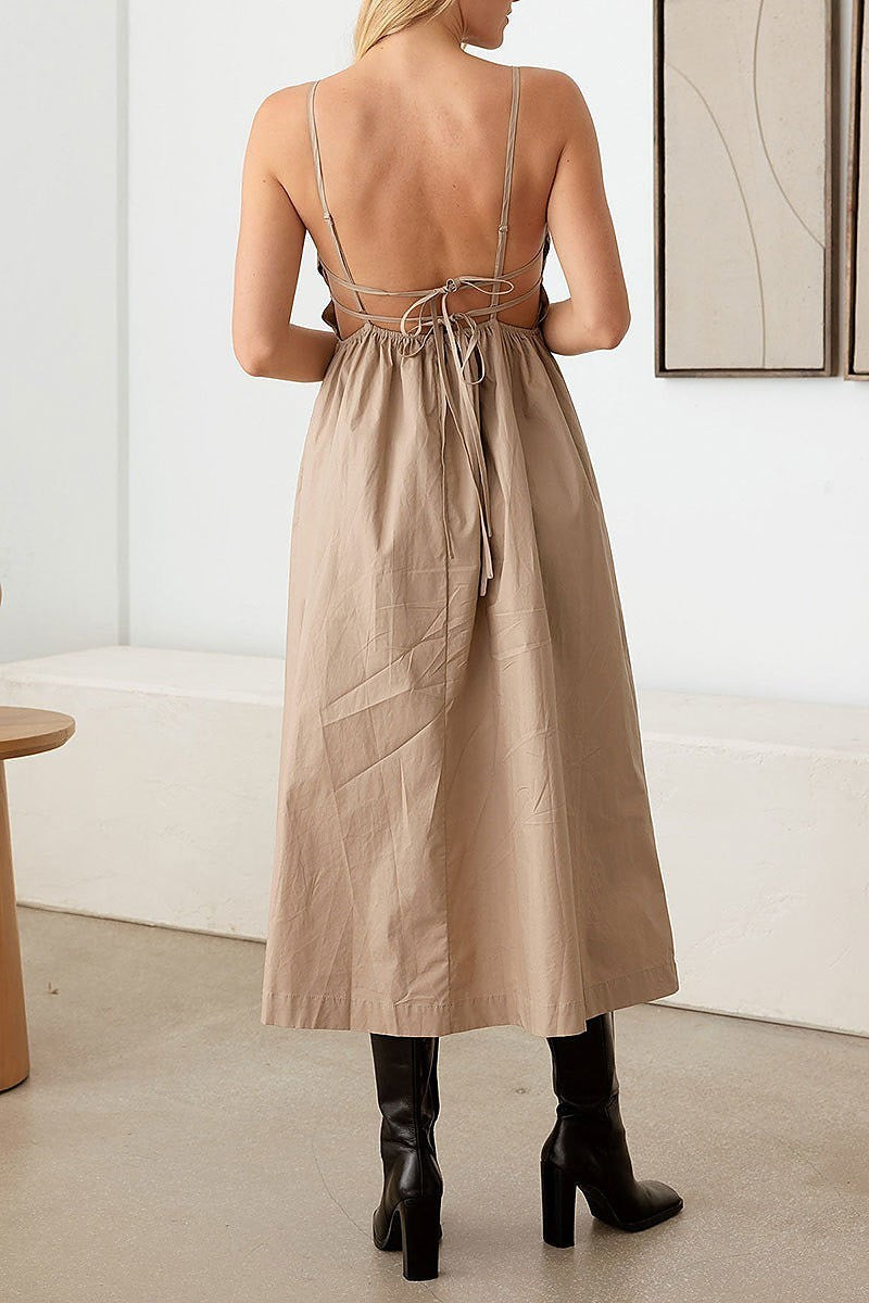 Open tie back a line midi dress (TED2740)