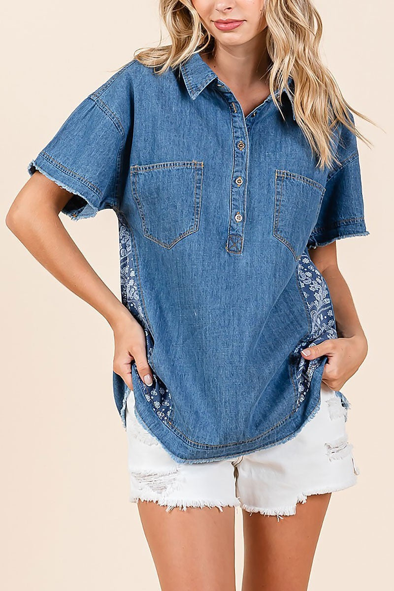 Patchworks detailing button down denim shirt (EDH2340)