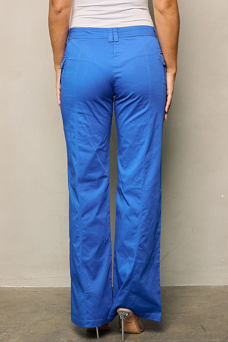 Button closure wide legs pants (EFWT4376)