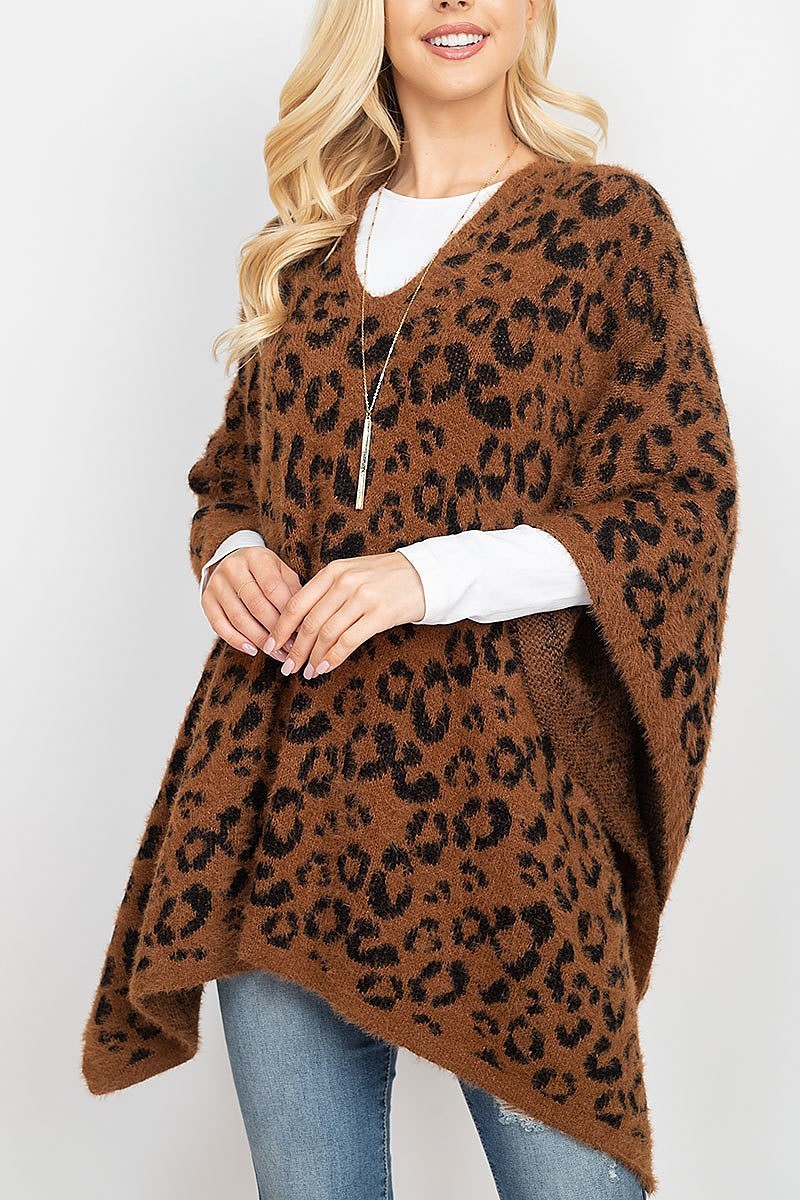 Leopard print sweater poncho (DGS5332)