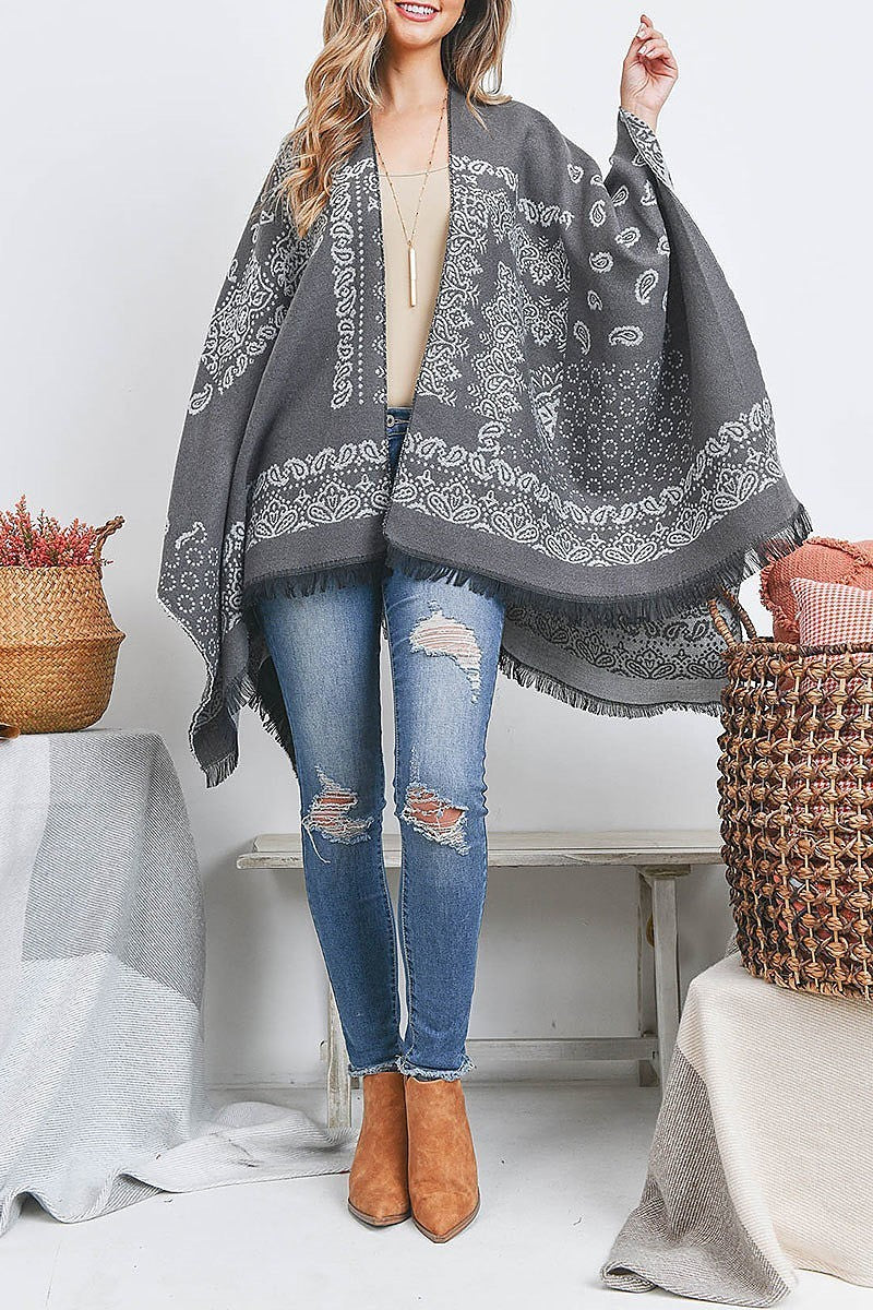 Paisley print ruana wrap kimono (DGS5447)