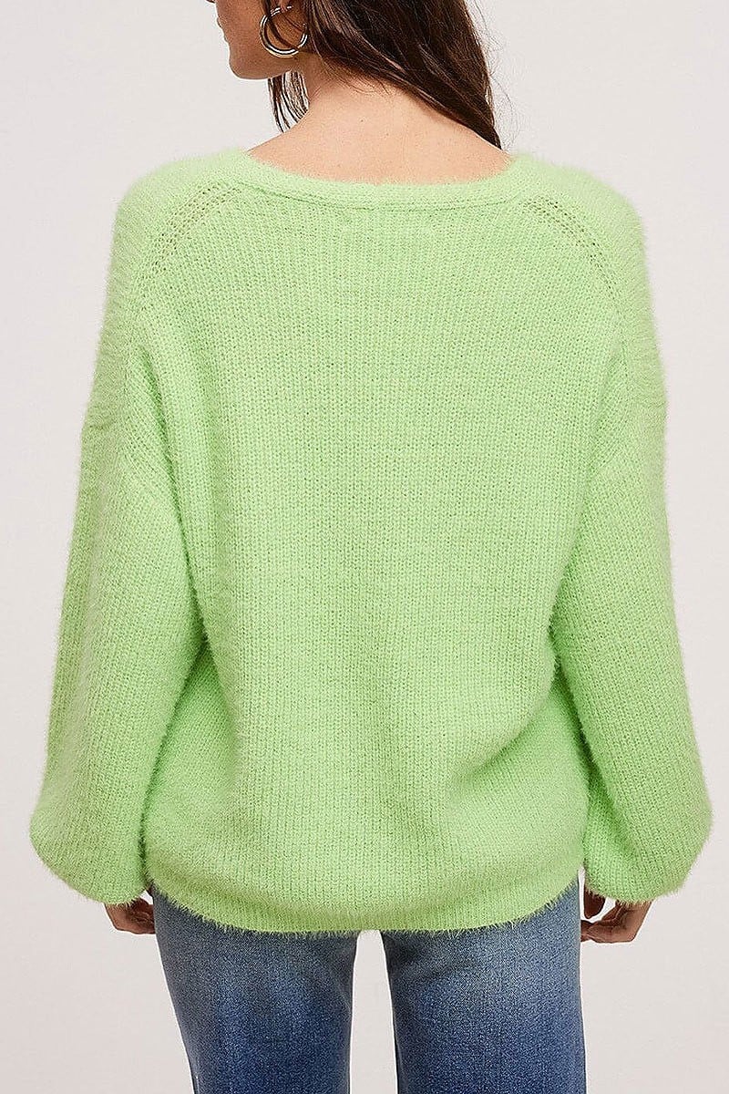 Long sleeve pullover fuzzy sweater (EFWT5485)