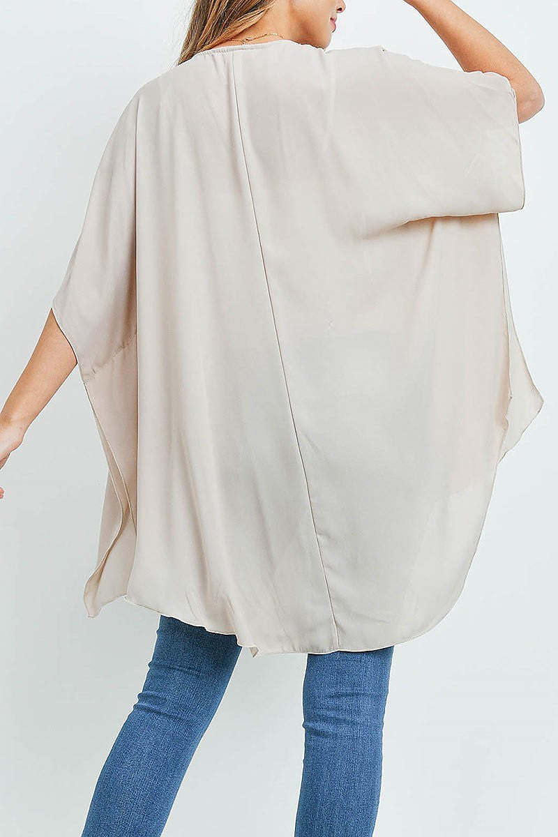 Sheer solid hi lo kimono top (ED9811)