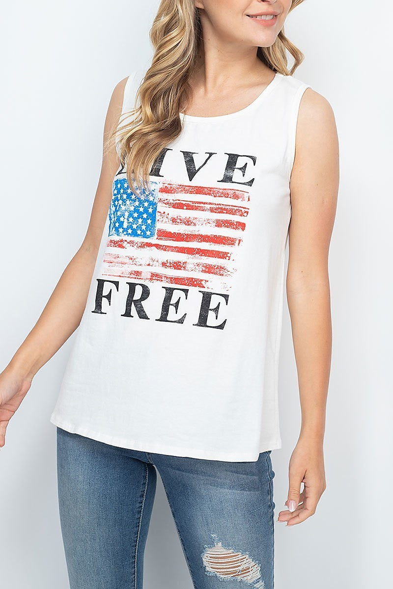 Live free usa print round neck tank top (EF1319)