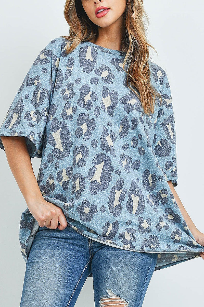 Oversize leopard print round neck top (EF1097)