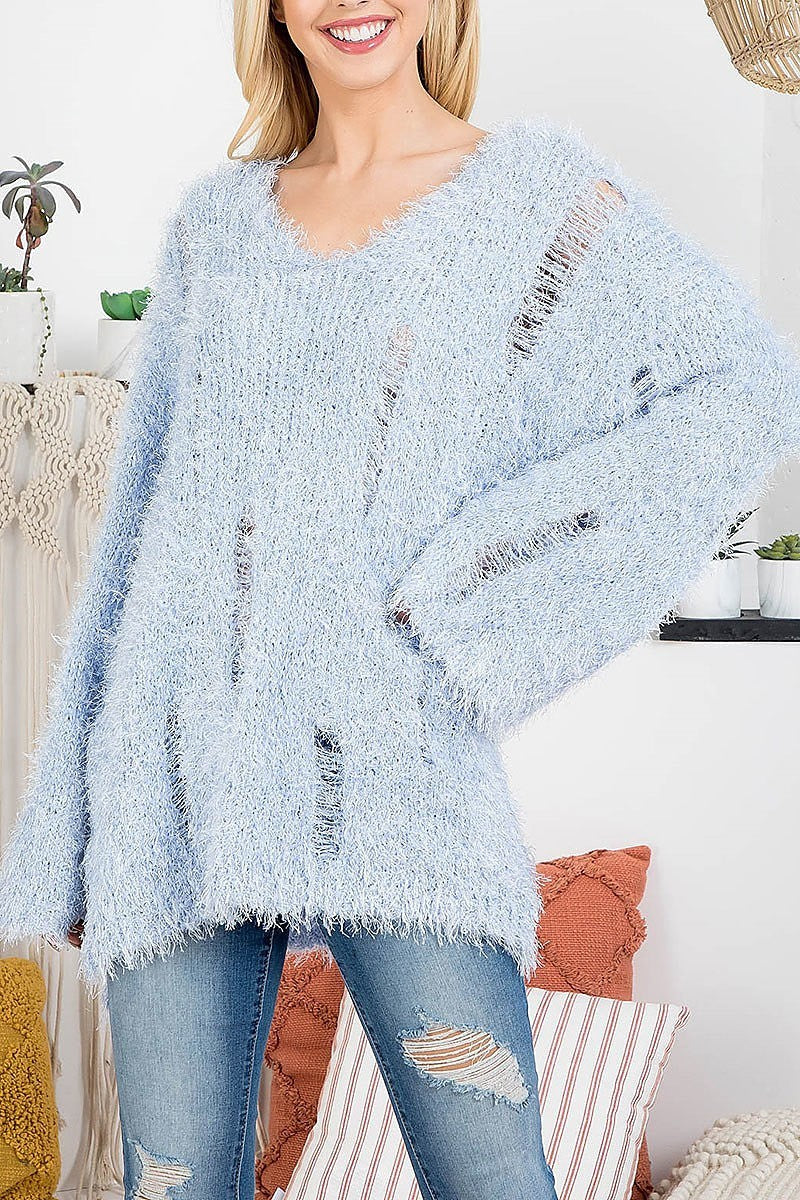 Distressed detail bell sleeve sweater (DGS5614)