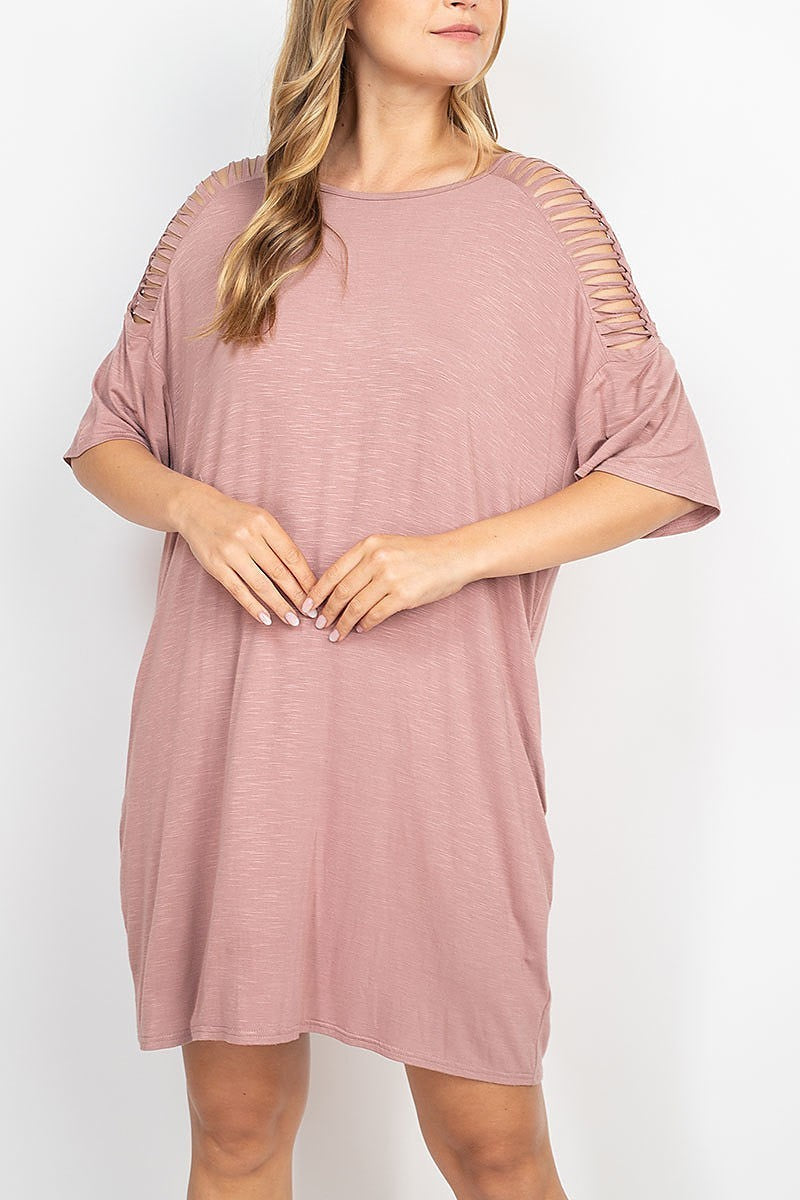 Cutout detail shoulder tunic dress (DED6835)