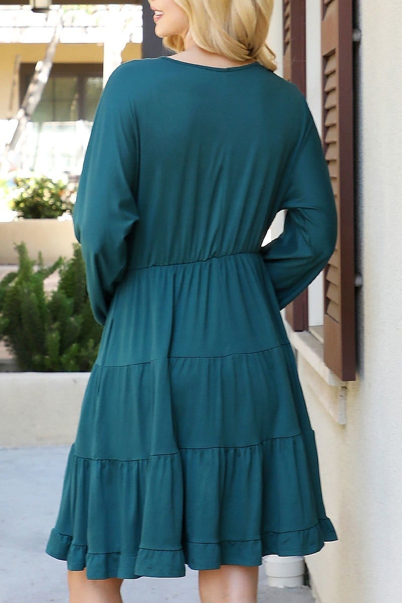 Solid long sleeve tiered ruffle dress (DED8913)