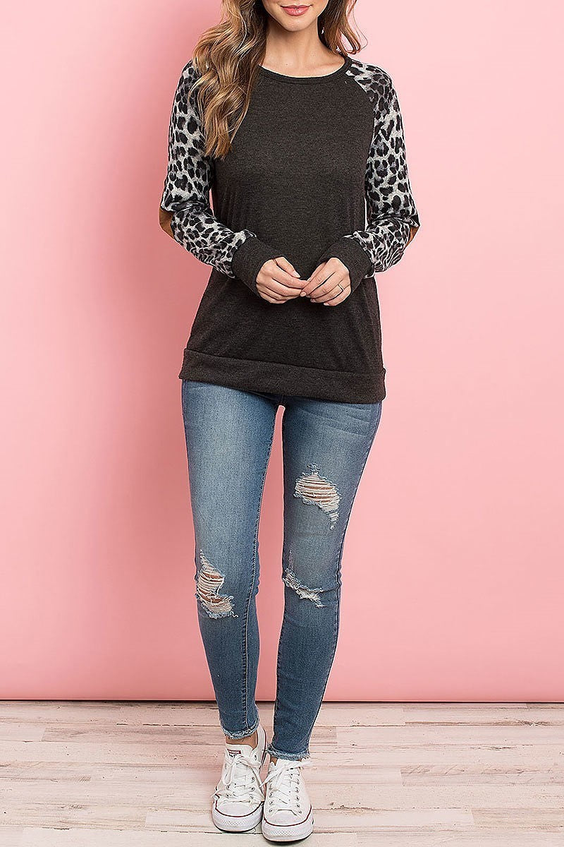 Leopard sleeve elbow patch sweaters (DGS5074)