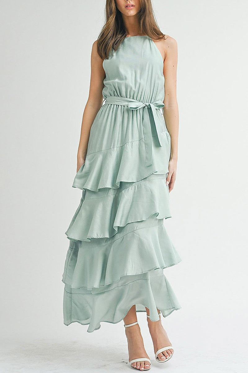 Sleeveless tiered ruffle maxi dress (EGWT2306)