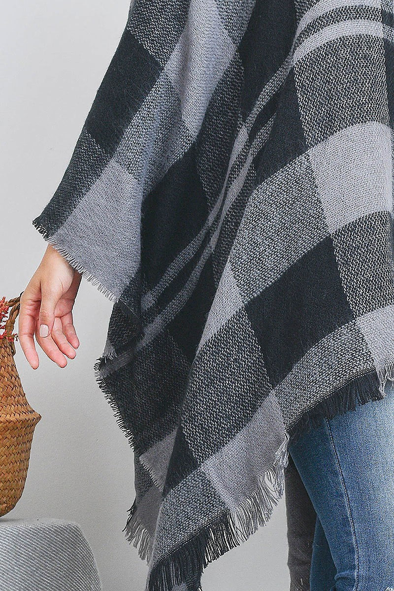 Plaid knitted turtlekneck poncho (DGS5458)