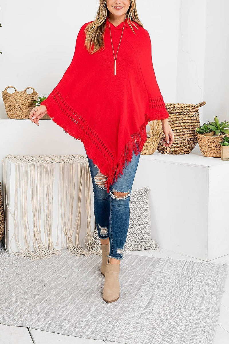 Hooded poncho knit braded tassel fringe (DGS5401)