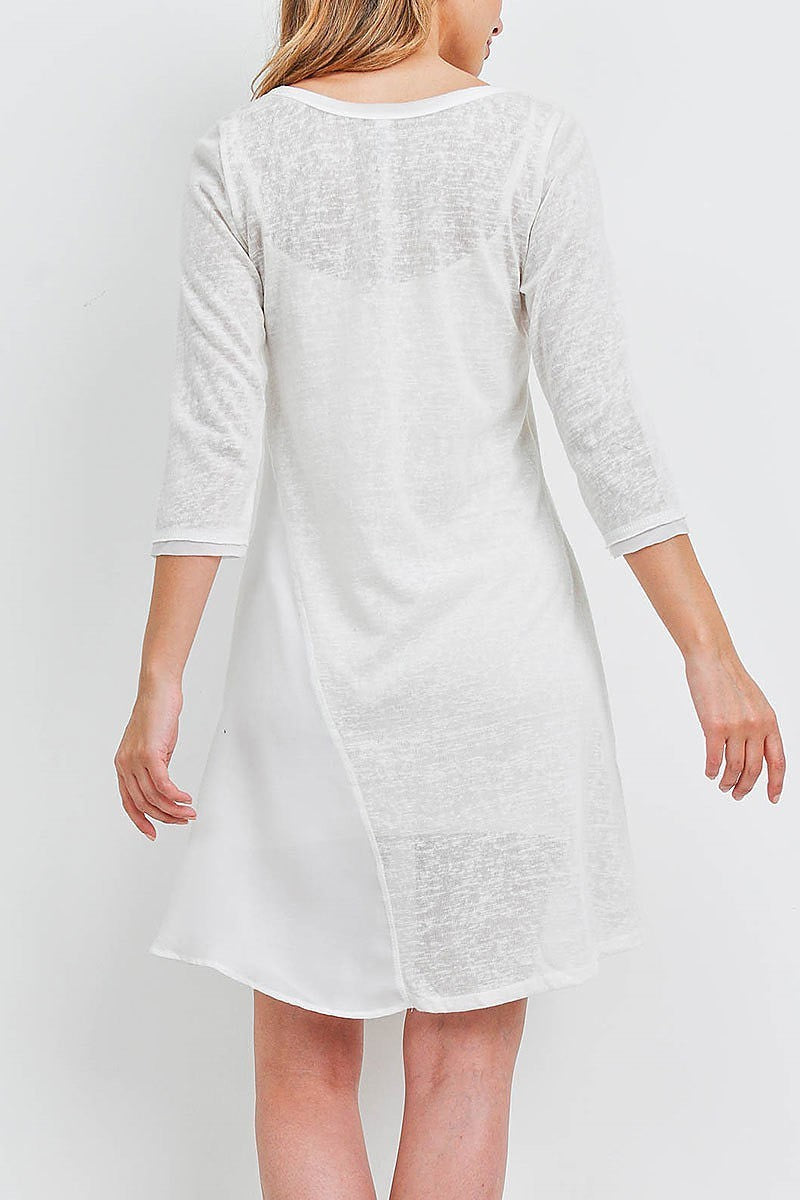 Mix fabric asymmetrical hem tunic dress (DED6419-1)