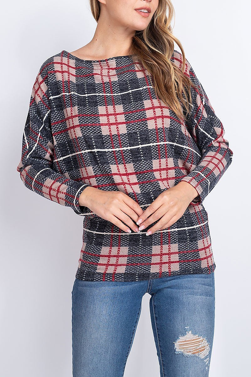 Loose fit plaid long sleeve top (EF1896)