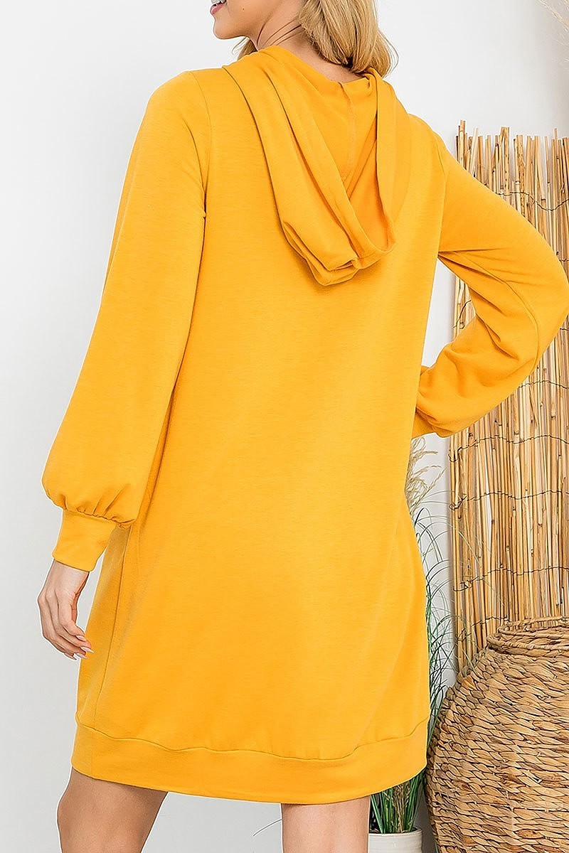 French terry long puff sleeve hoodie dress (DED8952)